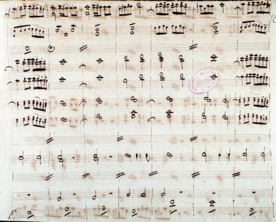 Notenblatt für die erste Violine in der Eröffnung von Mithridate, König von Pontus, Oper von Mozart (1770) von Unknown artist