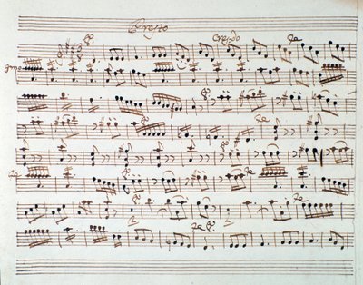 Notenseite für die erste Geige in der Ouvertüre von Mithridate, König von Pontus, Oper von Mozart (1770) von Unknown artist
