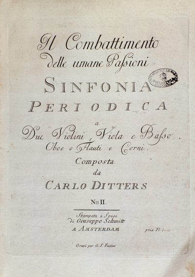 Partiturseite der Periodischen Symphonie (Der Kampf der menschlichen Leidenschaften) von Karl Ditters von Dittersdorf von Unknown artist