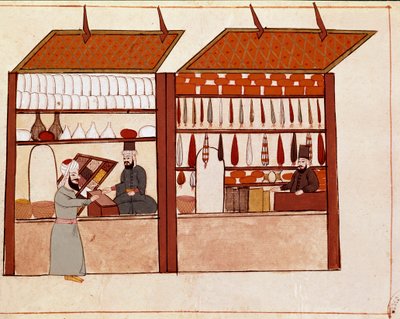 Geschäfte in den Straßen von Konstantinopel (Miniatur aus einem Cicogna-Manuskript) von Unknown artist