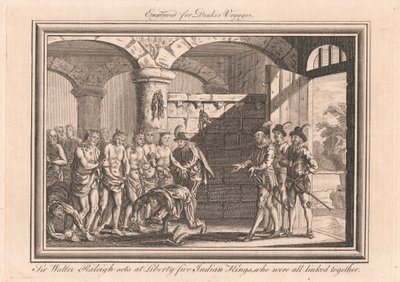 Sir Walter Raleigh befreit fünf indianische Könige, die alle miteinander verbunden waren von Unknown artist