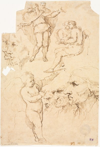 Skizzen von Köpfen und Figuren von Unknown artist