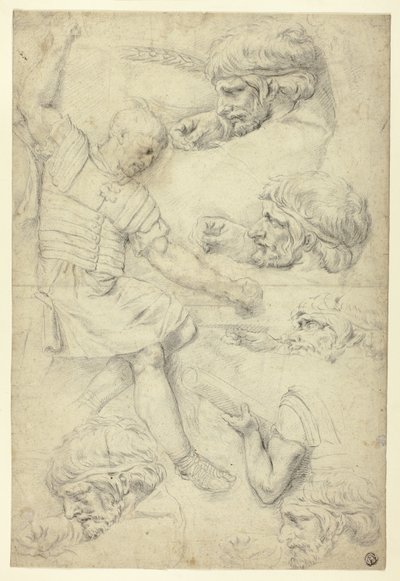 Skizzen eines Soldaten, Köpfe, von römischem Relief (recto); Skizzen männlicher Akte, von römischem Relief (verso) von Unknown artist