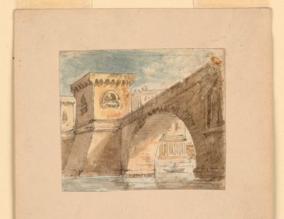 Bühnenbild, Brücke über Wasser von Unknown artist