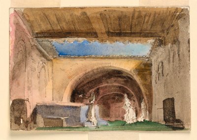 Bühnenbild, Innenraum eines Hauses und Hof von Unknown artist