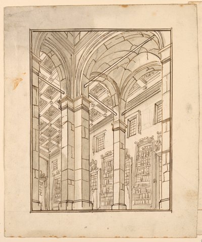 Bühnenbild: Bibliotheksinterieur mit Bögen von Unknown artist