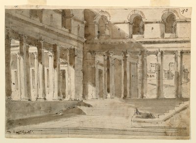 Bühnenbild, Palasthof mit Treppe von Unknown artist