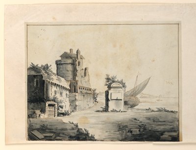 Bühnenbild, Ruinen in der Nähe der Küste von Unknown artist