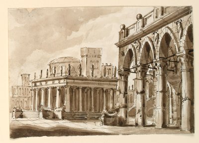 Bühnenbild, Platz mit öffentlichem Gebäude von Unknown artist