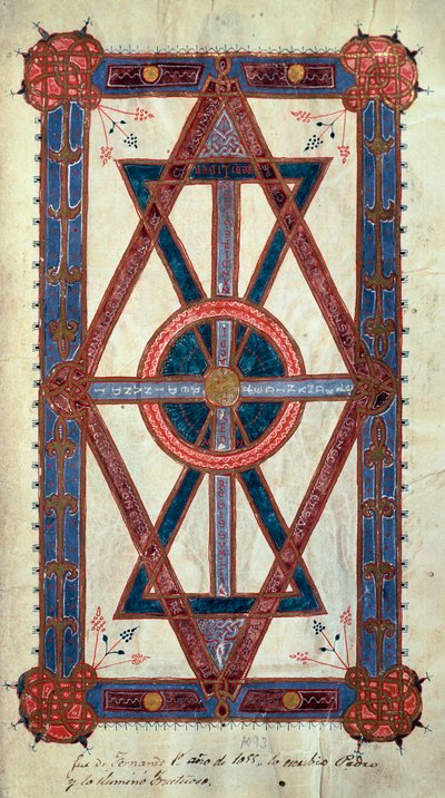 Symbolische Darstellung von Christus: „Ego sum Alpha et Omega, primus et novissimus“ Seite aus dem „Stundenbuch von Ferdinand I (Fernando I de Leon y Castilla)“ von Unknown artist