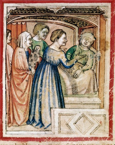 Der Tod von Rachel in Schichten. Miniatur aus Codex 212 (oder Padovano Codice oder Bibel von Padua) 1390-1400 von Unknown artist