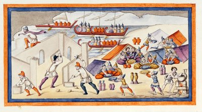 Die Griechen begannen, einen Wall zu graben, um ihre Baracken und Schiffe zu schützen. Die Ilias. Gesang VII. Gravur aus dem späten 18. Jahrhundert. von Unknown artist
