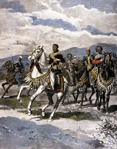 Der König von Äthiopien Menelik II (1844 - 1913). Illustration der italienischen Presse. von Unknown artist
