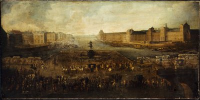 Die Pont-Neuf, gesehen vom Eingang zur Place Dauphine, der Quai Malaquais mit dem Collège des Quatres-Nations, die Große Galerie und der Louvre, ca. 1665 von Unknown artist