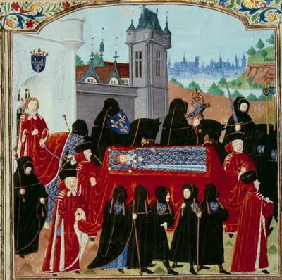 Der Leichnam des verstorbenen Königs Karl VI. wird weggetragen, hinter dem Prozession der neue König Karl VII. von Unknown artist