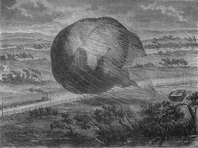 Der Fall des Ballons „Der Riese“ in den Ebenen von Hannover im Jahr 1863 mit an Bord: Jules und Louis Godard, Felix Nadar, seine Frau, Fernand Montgolfier und Thirion. In „Album de la Science“, Éditions Jouvet von Unknown artist