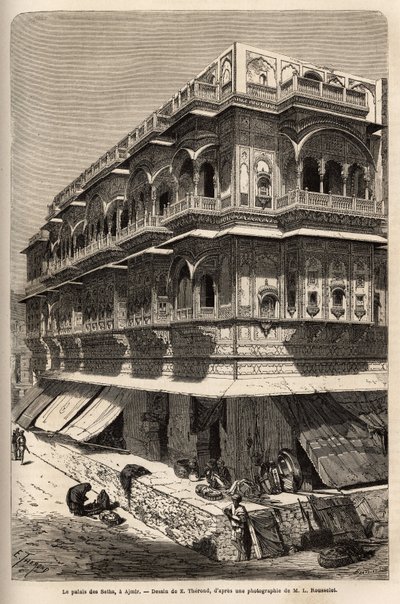 Der Palast des Seth: im Erdgeschoss ein Basar; in den oberen Stockwerken Wohnungen, wo der Autor während seines Besuchs in Ajmir untergebracht ist. Gravur zur Illustration von „L
