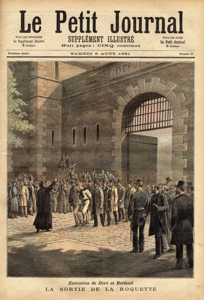 Die Freilassung aus dem Pariser Gefängnis von der Rakete am 27. Juli 1891, Verbrecher Dore und Berland zum Tode verurteilt. Gravur von Henri Meyer in „Le petit journal“ 8/08/1891. Sammlung Selva. von Unknown artist