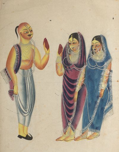 Vaishnava-Anhänger mit zwei Frauen von Unknown artist