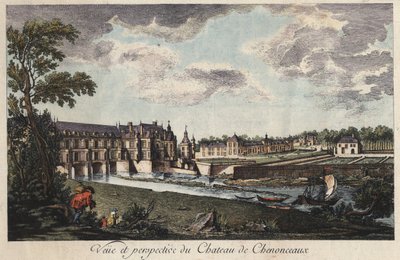 Ansicht und Perspektive des Schlosses Chenonceau in Indre-et-Loire (Frankreich) - Gravur des 18. Jahrhunderts von Unknown artist