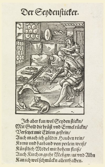 Holzschnitt (Faksimile): Eine Stickerin bei der Arbeit von Unknown artist