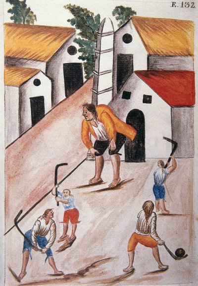 Junge Indianer spielen Ball, aus dem Buch „Trujillo del Peru“ oder „Códice Martínez Compañón“, von Baltazar Martínez Compañón y Bujanda, Bischof von Trujillo (1782-1785) von Unknown artist