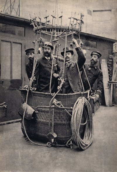 Fotografische Inszenierung mit einem Heißluftballon. Fotografie, späte 19. Jahrhundert, Paris. Sammlung Selva. von Unknown photographer