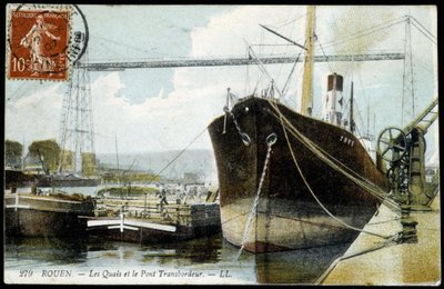 Postkarte vom Anfang des 20. Jahrhunderts. Normandie, Rouen: Die Docks und die Fährbrücke. von Unknown photographer