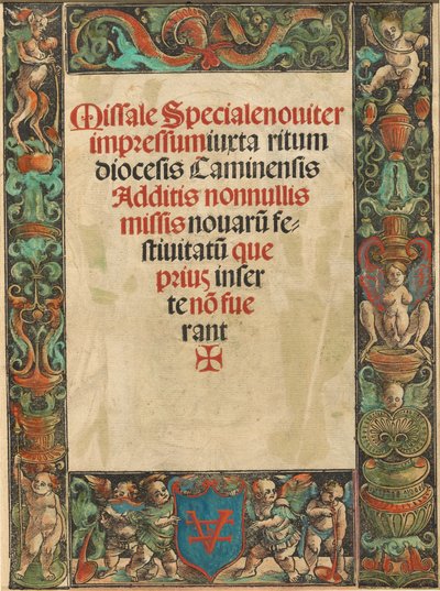 Titelseite für ein Messbuch mit Satyr und Putti Rand [verso] von Urs Graf