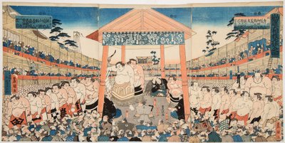Kanjin Ozumo (Prozession der Sumo-Ringer für einen Benefizkampf) von Utagawa Kunisada