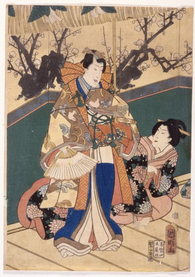 Frühlingsfarben: Löwentanz in einer Villa (Shunshoku Yakata No Shishi-Mai) von Utagawa (1835 1888) Kuniaki