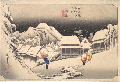 Ein verschneiter Abend an der Station Kanbara von Utagawa Hiroshige