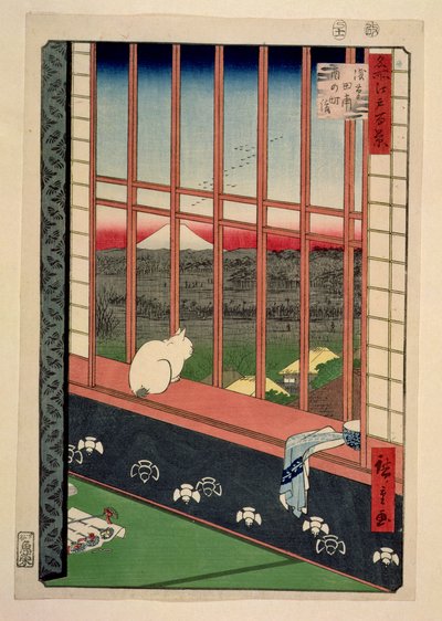 Asakusa-Reisfelder während des Hahnenfestes, ca. 1857 von Utagawa Hiroshige