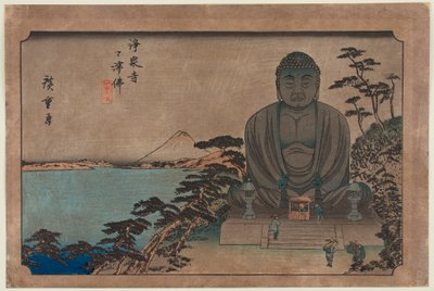 Buddhistische Statue im Freien am Jōsen-Tempel: Der Große Buddha von Kamakura von Utagawa Hiroshige