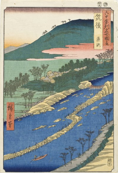 Provinz Chikugo, Strömungen am Wehr von Utagawa Hiroshige
