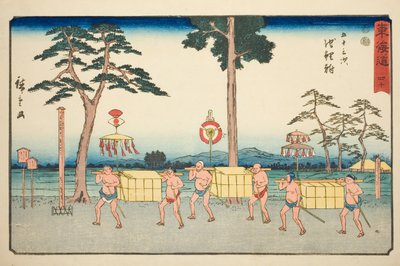 Chiryu—Nr. 40, aus der Serie "Dreiundfünfzig Stationen des Tokaido (Tokaido gojusan tsugi)", auch bekannt als Reisho Tokaido von Utagawa Hiroshige