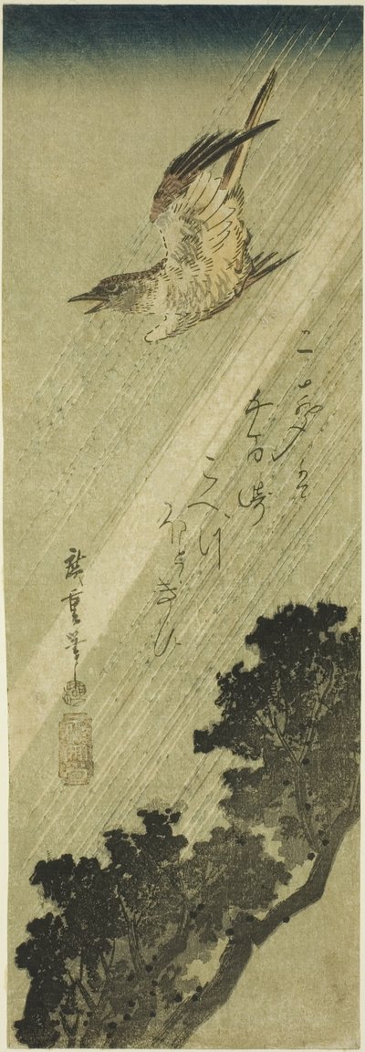 Kuckuck fliegt im Regen von Utagawa Hiroshige