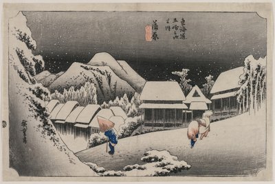 Abendschnee bei Kambara (Nummer sechzehn der Serie Dreiundfünfzig Stationen des Tokaido) von Utagawa Hiroshige