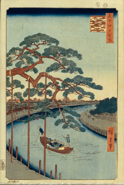 Fünf Kiefern und der Onagi-Kanal, Hundert berühmte Ansichten von Edo, 1856-1858 von Utagawa Hiroshige