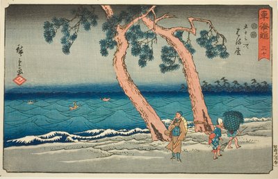 Hamamatsu—Nr. 30, aus der Serie "Dreiundfünfzig Stationen des Tokaido (Tokaido gojusan tsugi)," auch bekannt als Reisho Tokaido von Utagawa Hiroshige