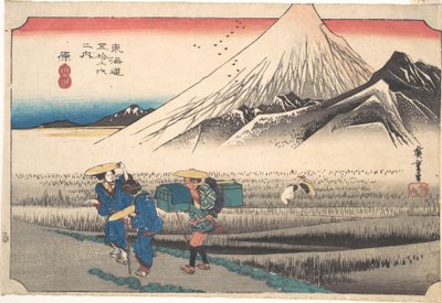 Hara: Der Fuji am Morgen (Hara, Asa no Fuji), aus der Serie Die 53 Stationen der Tōkaidō-Straße (Tōkaidō gojūsan tsugi), auch bekannt als der Erste Tōkaidō oder Große Tōkaidō von Utagawa Hiroshige