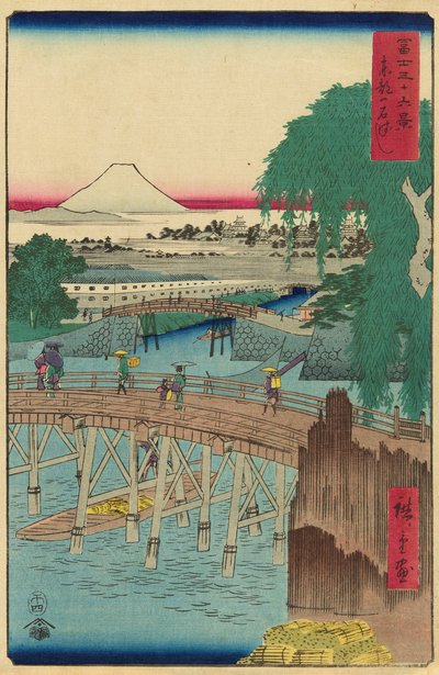 Ichikoku-Brücke in der östlichen Hauptstadt (Toto Ichikokubashi), aus der Serie "Sechsunddreißig Ansichten des Berges Fuji (Fuji sanjurokkei)" von Utagawa Hiroshige