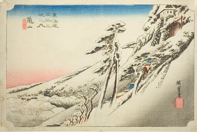 Kameyama: Wetteraufklärung nach Schnee (Kameyama, yukibare), aus der Serie "Dreiundfünfzig Stationen des Tokaido (Tokaido gojusan tsugi no uchi)", auch bekannt als der Hoeido Tokaido von Utagawa Hiroshige