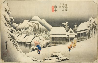 Kanbara: Abendschnee, aus der Serie Dreiundfünfzig Stationen des Tokaido, auch bekannt als der Hoeido Tokaido von Utagawa Hiroshige