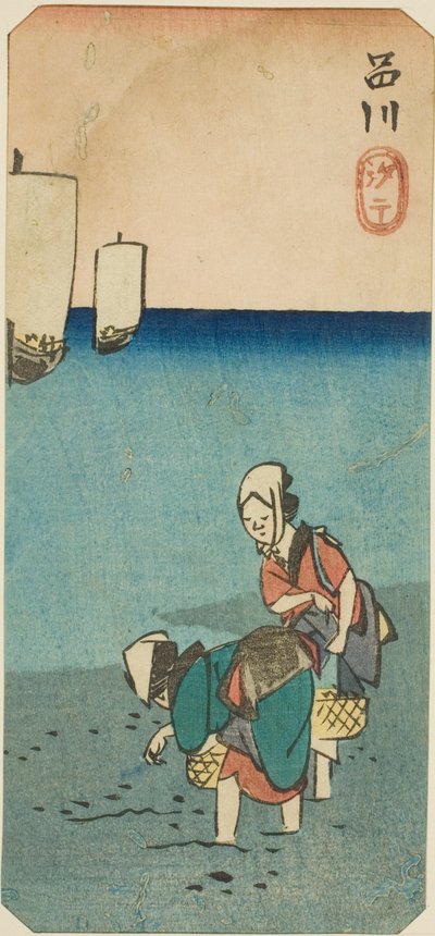 Ebbe in Shinagawa, Abschnitt eines Blattes aus der Serie "Ausschnitte berühmter Orte in Edo" von Utagawa Hiroshige
