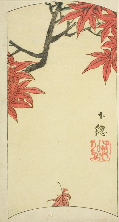 Ahornblätter in der Provinz Shimosa (Shimosa, momiji), Abschnitt von Blatt Nr. 7 aus der Serie "Ausschnittbilder der Provinzen (Kunizukushi harimaze zue)" von Utagawa Hiroshige