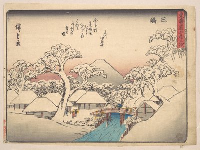 Mishima, aus der Serie Dreiundfünfzig Stationen der Tōkaidō-Straße (Tōkaidō gojūsan tsugi, Mishima), auch bekannt als die Kyōka (Witziger Vers) Tōkaidō von Utagawa Hiroshige