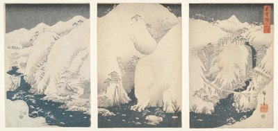 Berge und Flüsse entlang der Kiso-Straße im Schnee von Utagawa Hiroshige