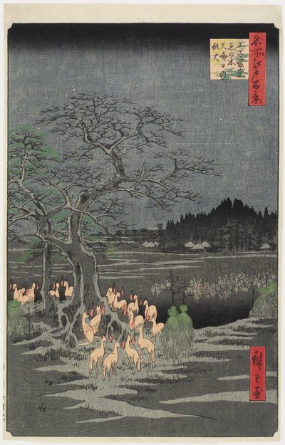 Silvester-Füchse am Brennnesselbaum, O_ji, September 1857 von Utagawa Hiroshige