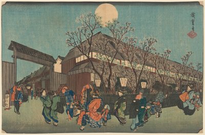 Nachtprozession unter Kirschblüten entlang des Nakanoch? in Shin Yoshiwara von Utagawa Hiroshige